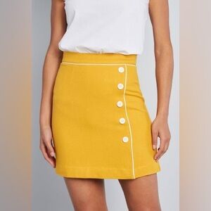 ModCloth Own The Era Mustard Yellow White Wool Blend Mini Skirt Size Medium